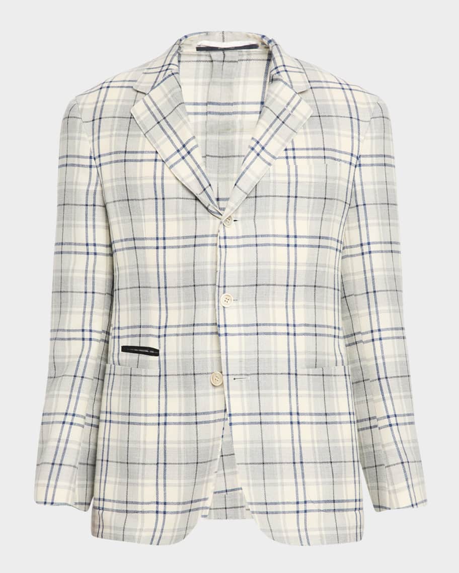 dunhill Men's Wool and Linen Tattersall Check Single-Breasted