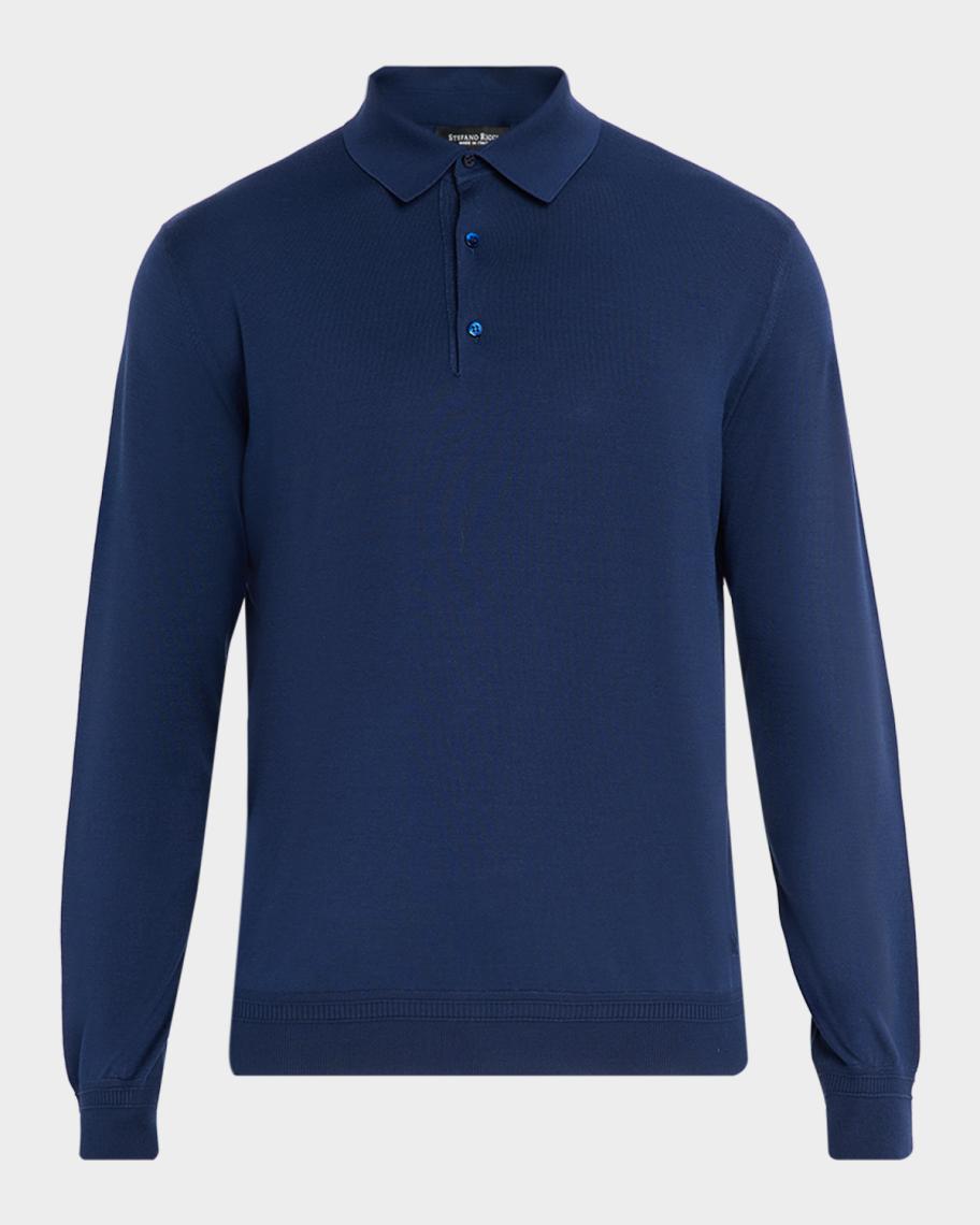 Stefano Ricci Men's Silk Knit Long-Sleeve Polo Shirt | Neiman Marcus