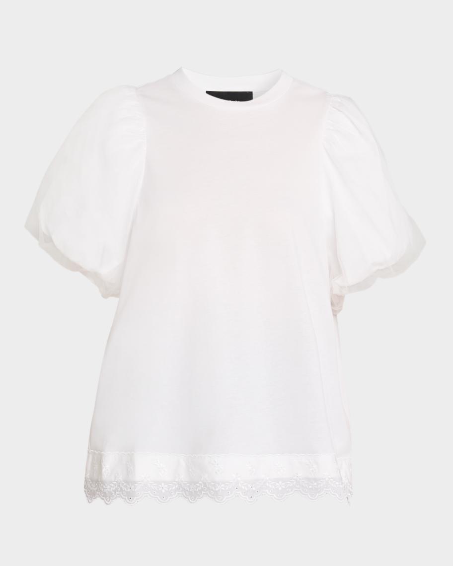 Simone Rocha Tulle Overlay Puff-Sleeve T-Shirt | Neiman Marcus
