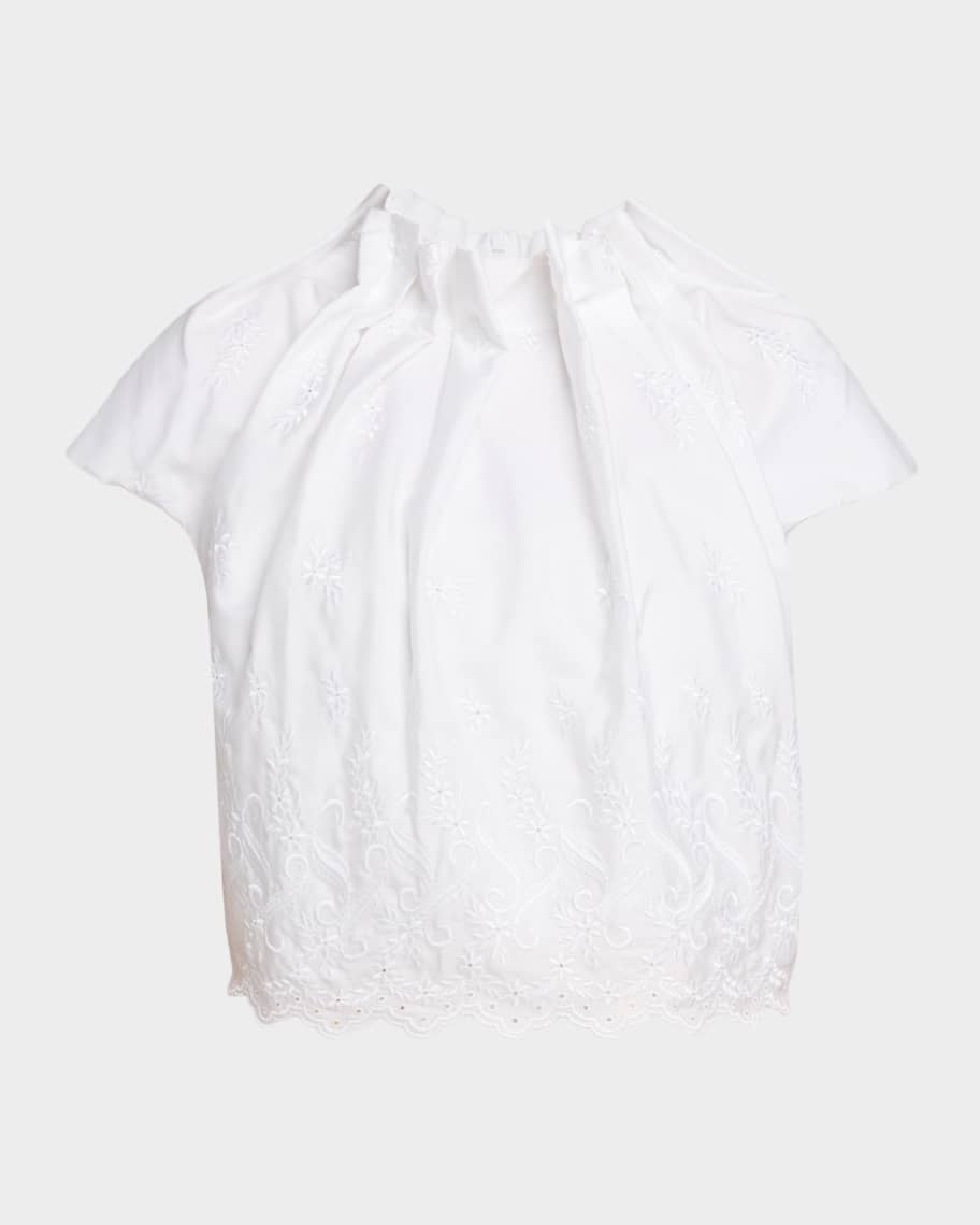 Eyelet Embroidered Sculpted-Neck Cap-Sleeve Top