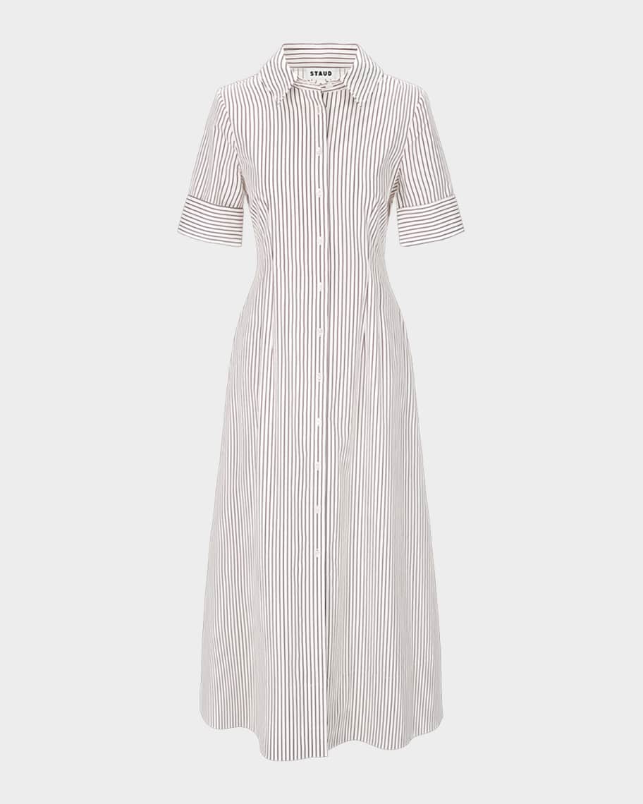 Staud Women's Joan Striped Stretch-Cotton Maxi Shirtdress - Ivory Dark - Size 10
