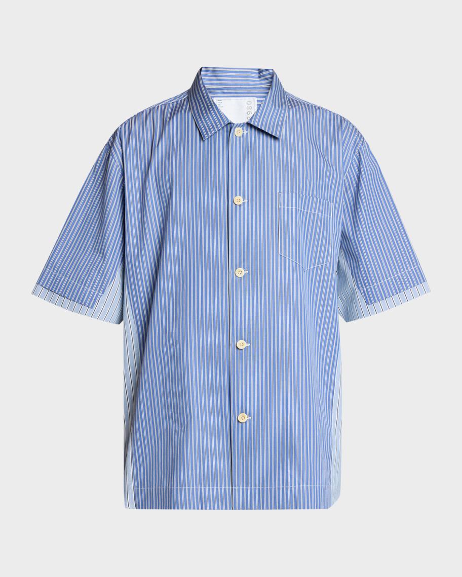 sacai Men's Colorblock Striped Poplin Short-Sleeve Sport Shirt