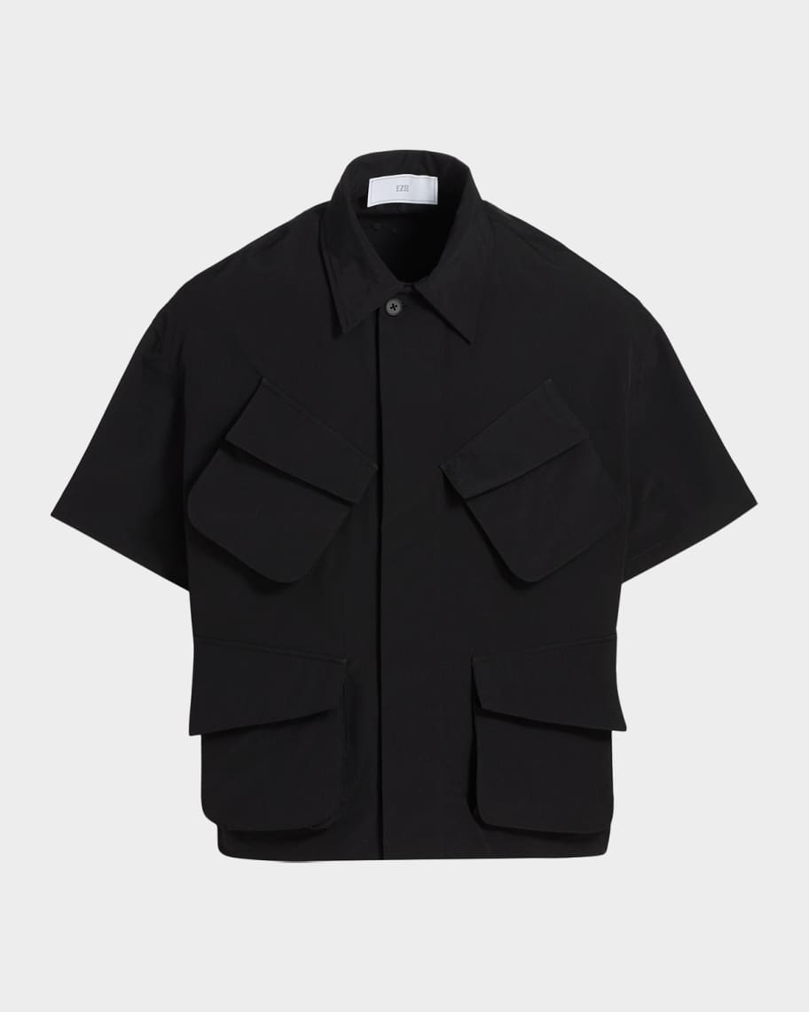 【CAMOFLAGE】Ripstop cargo pocket shirt EZR Men's Nylon Ripstop Cargo Pocket Shirt | Neiman Marcus