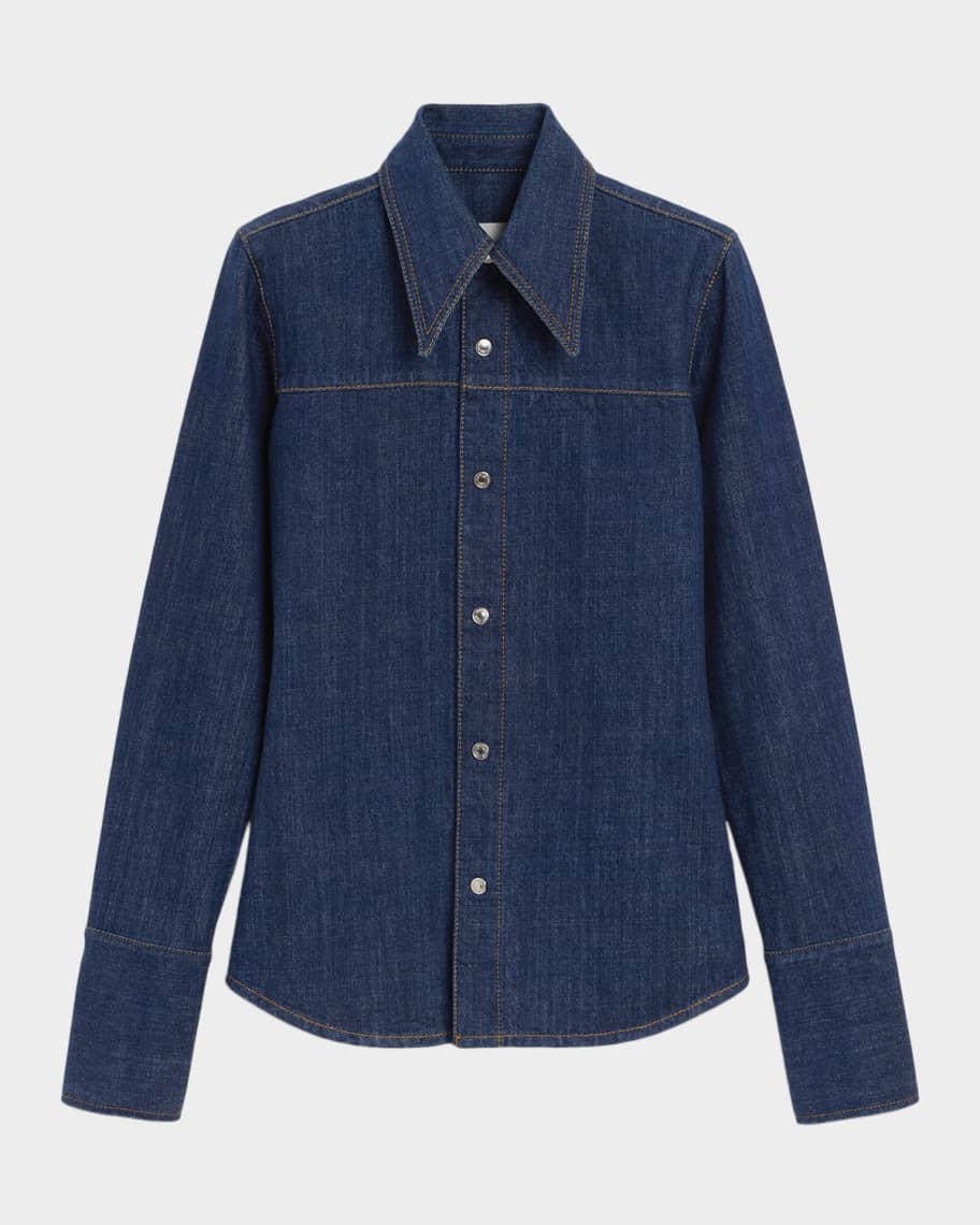 Ami Paris Sharp Collar Denim Snap-Button Shirt | Neiman Marcus