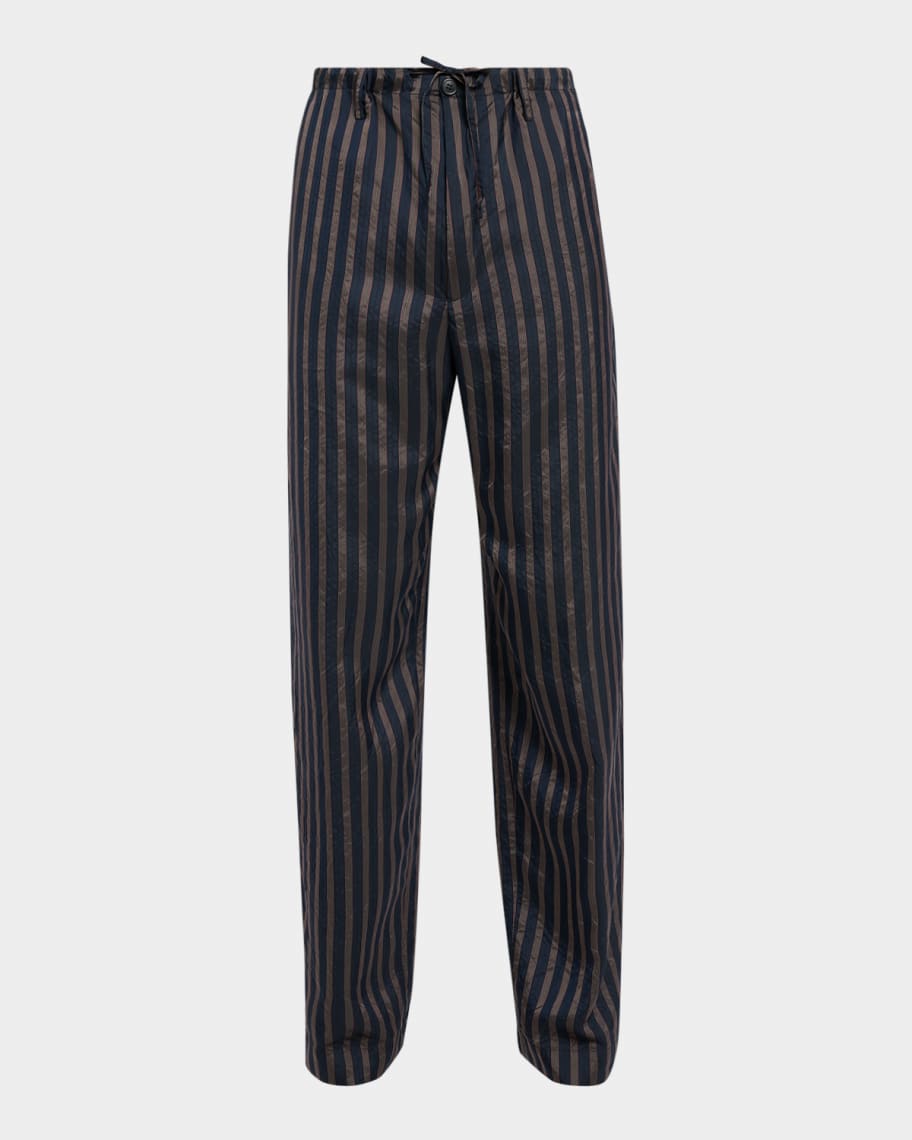 【美品】<Dries Van Noten> Linen Stripe Pants Dries Van Noten Men's Penny Stripe Cupro Straight-Leg Trousers