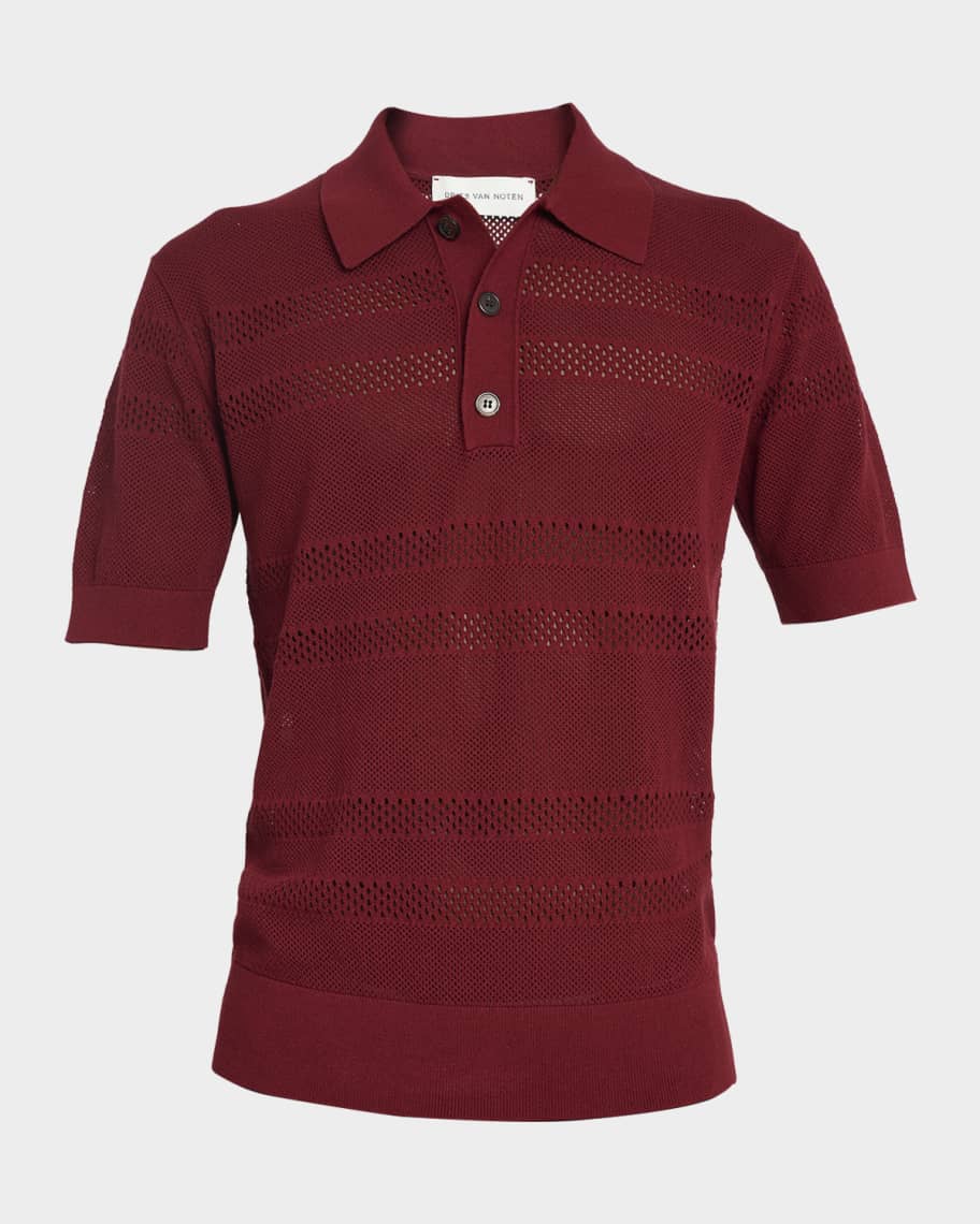 Dries Van Noten Men's Stripe Mesh Short-Sleeve Shirt | Neiman Marcus