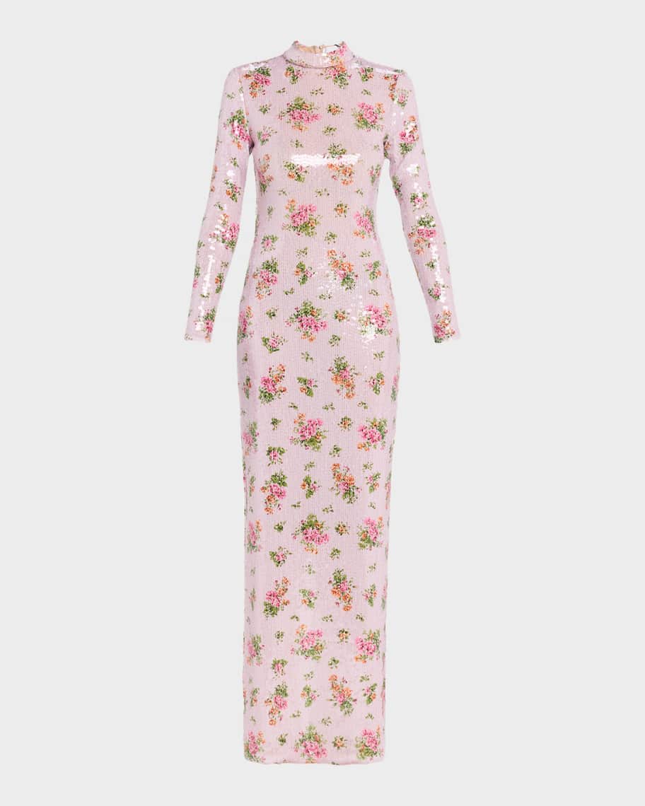 Brandon Maxwell Monet Sequined Column Dress - Blush Floral