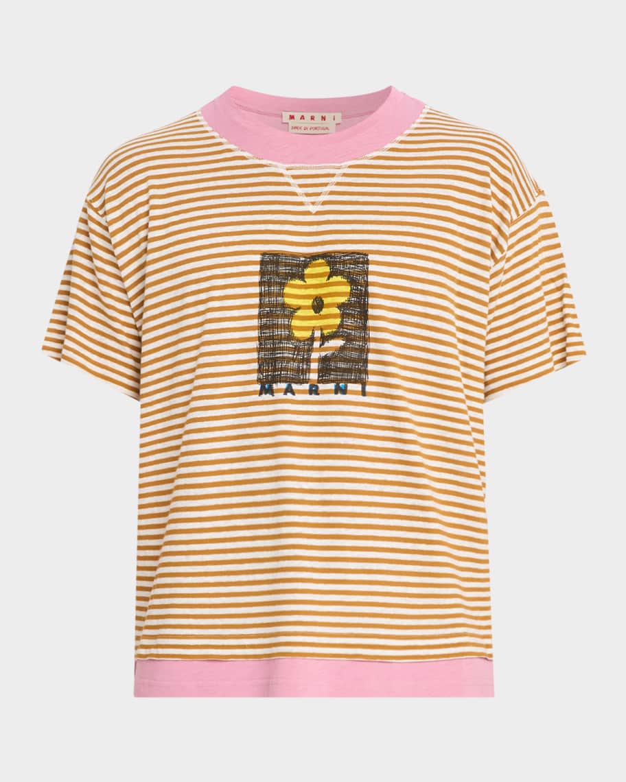 MARNI 花柄キャミソールTシャツ Marni Men's Floral Sketch Layered Stripe T-Shirt | Neiman Marcus