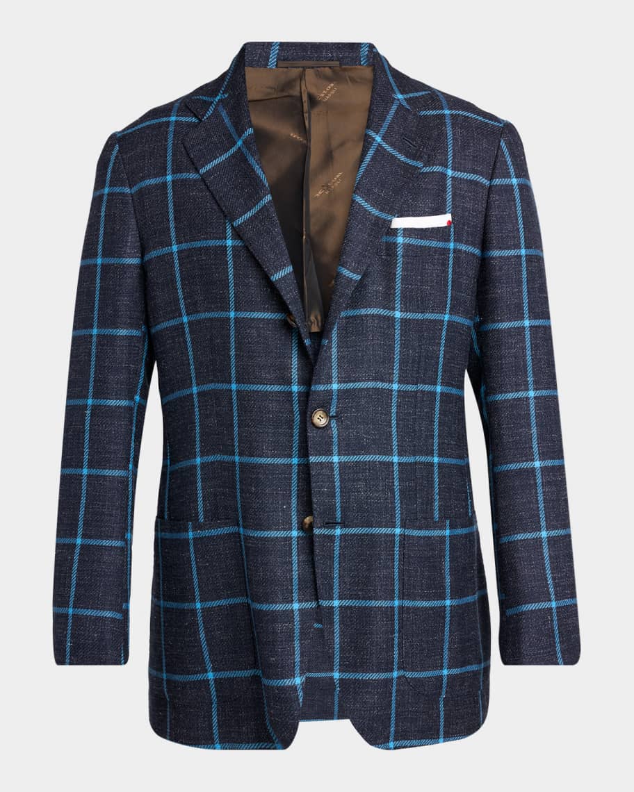 Kiton Men's Windowpane Check Cashmere-Blend Blazer | Neiman Marcus