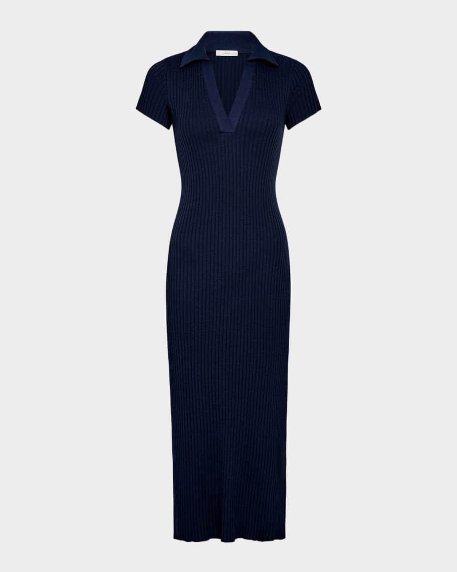 ribbed midi polo dress The Merino Wool Ribbed Polo Dress