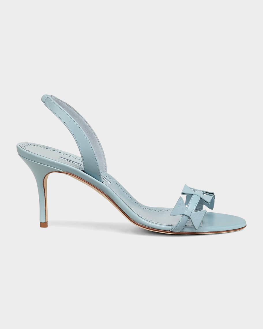 Manolo Blahnik 70mm Cigaurasli Bow Leather Sandals | Neiman Marcus