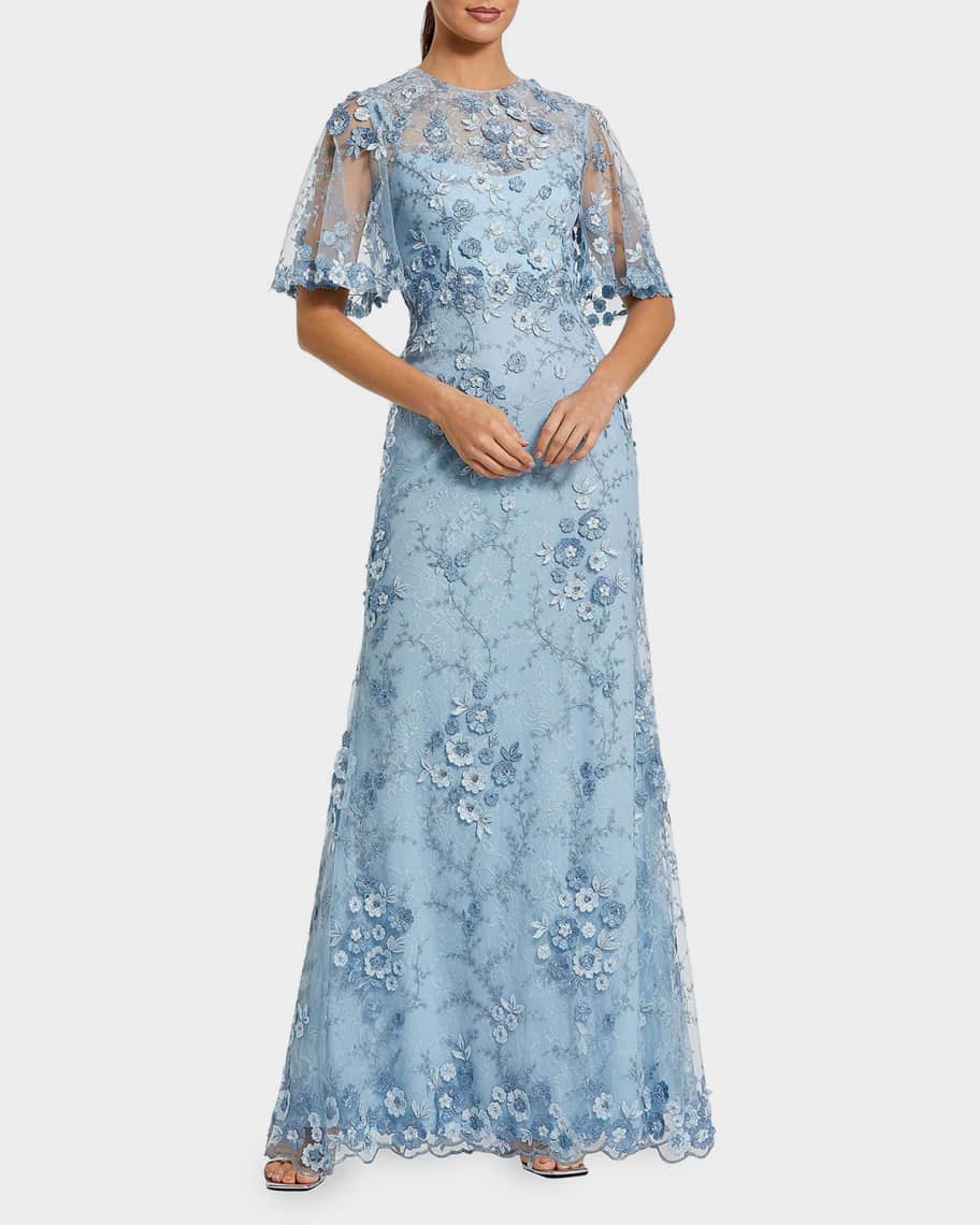 mac duggal flutter sleeve formal appliqu maxi dress Women's Floral Embroidered Net Gown Whether viewed from the front or twirling from behind Mac Duggal Flutter-Sleeve Formal Appliqu