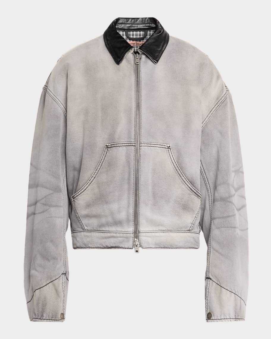 Acne Studios Men's Ohniev Faded Denim Leather-Collar Bomber Jacket