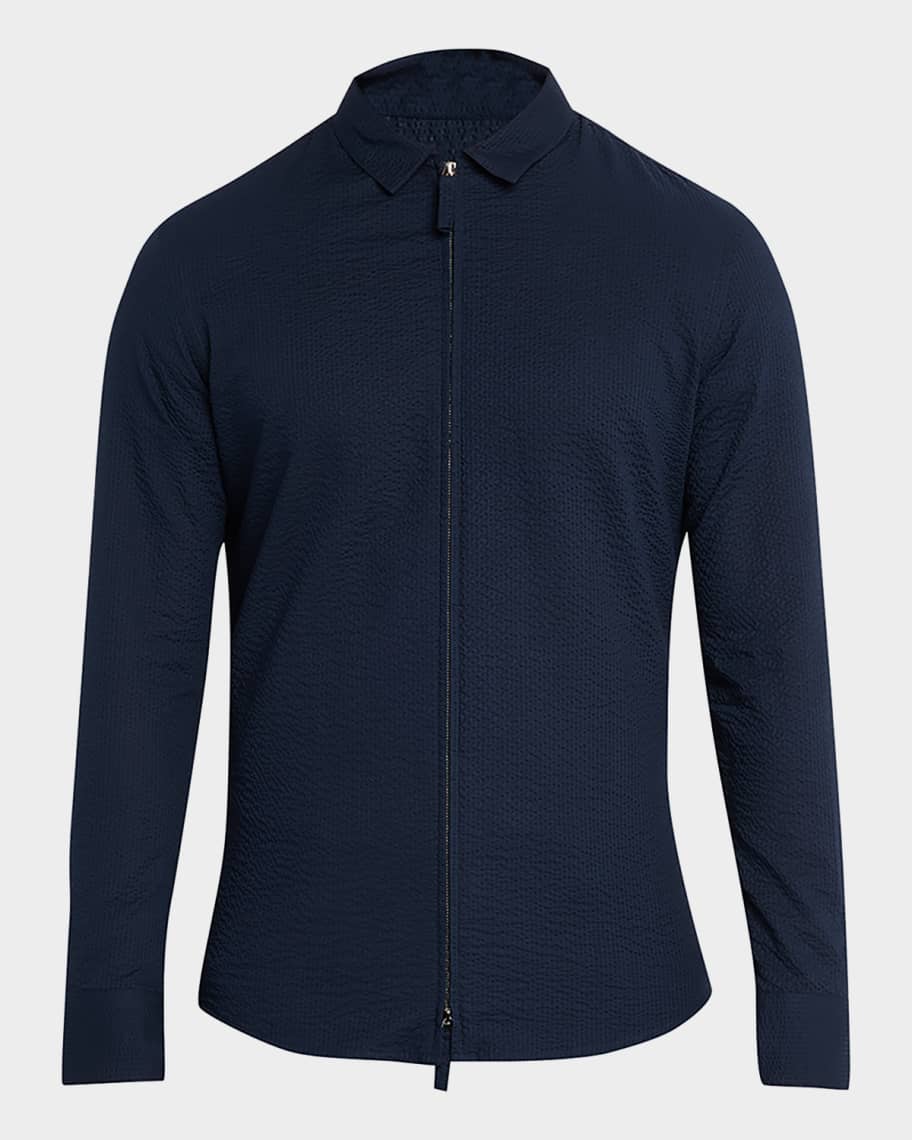 LA6776 ジョルジオアルマーニ シルク100％ フルジップジャケット 40 Giorgio Armani Men's Cotton Seersucker Full-Zip Shirt Jacket