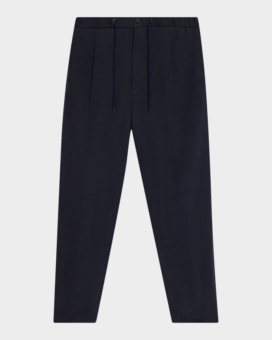 Giorgio Armani Men's Single-Pleat Linen Canvas Trousers | Neiman