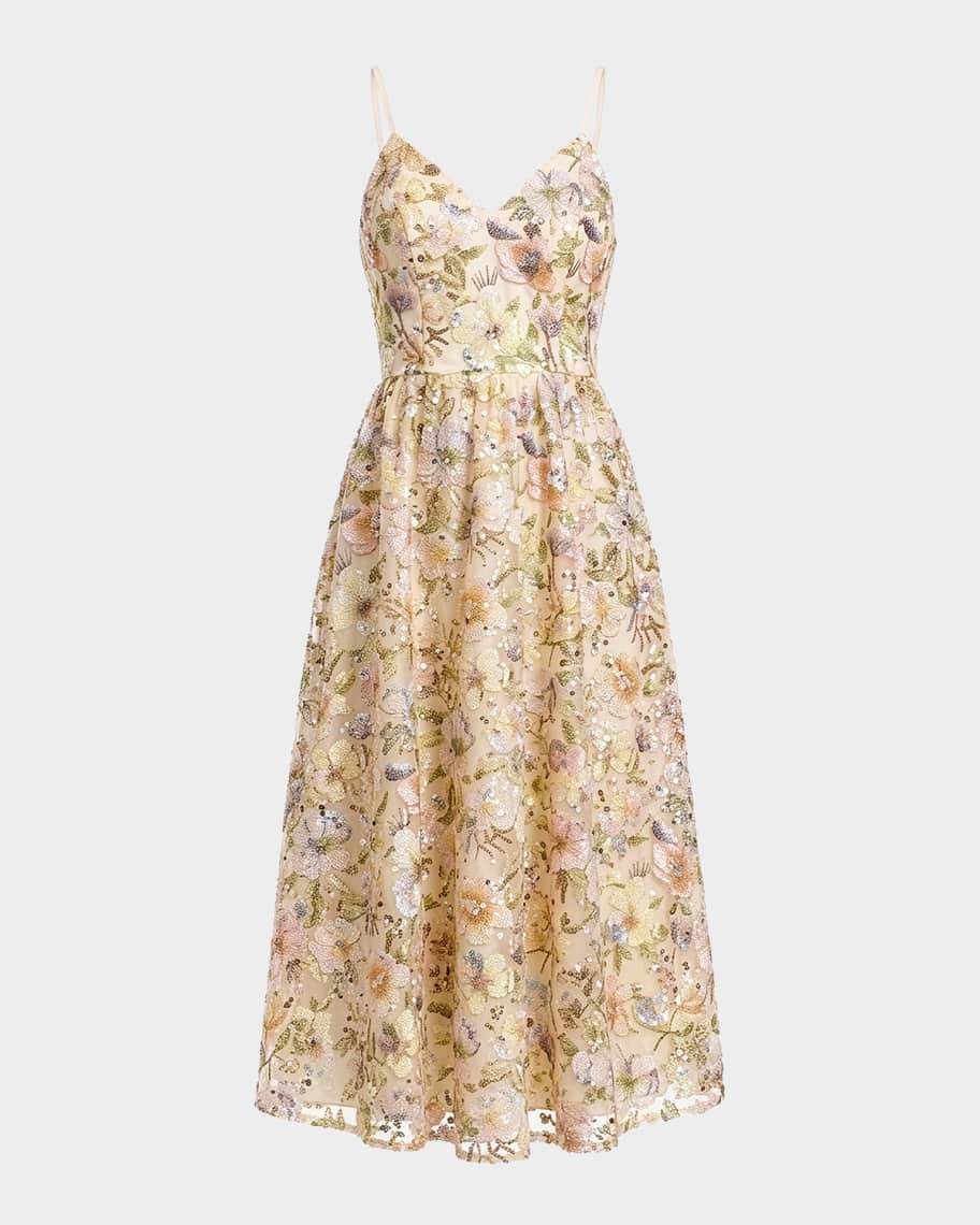 Dress the Population Black Label Maren Floral Sequined Midi Dress | Neiman  Marcus