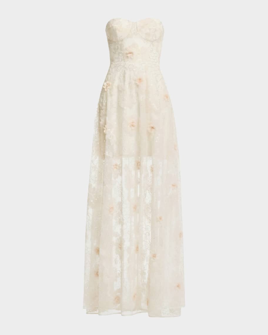 Dress the Population Black Label Connor Strapless Beaded Floral Applique  Gown | Neiman Marcus
