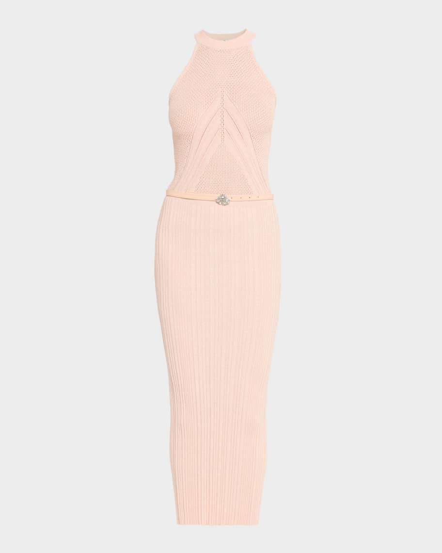 Chiara Boni La Petite Robe Niko Belted Knit Bodycon Halter Midi