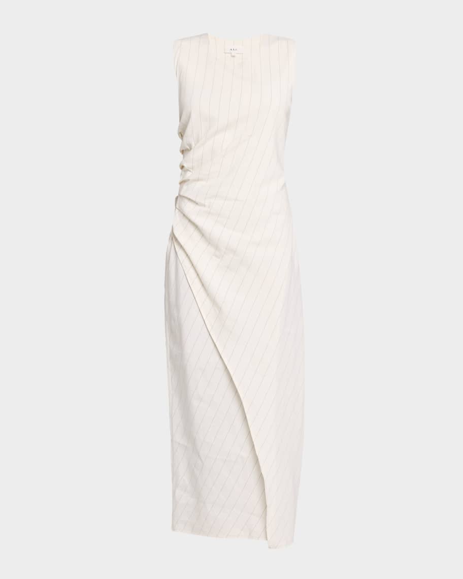 Caroline Linen Pinstripe Midi Dress