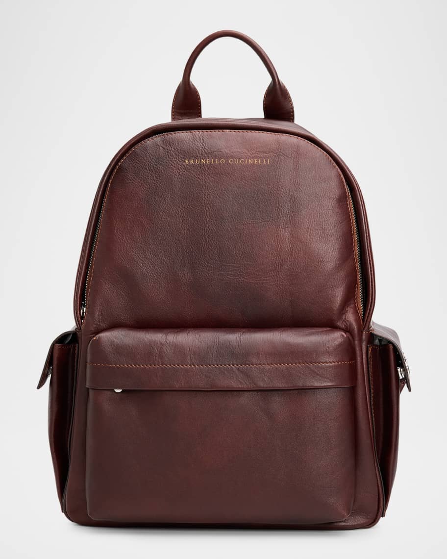 Brunello Cucinelli Men's Grained Leather Backpack | Neiman Marcus
