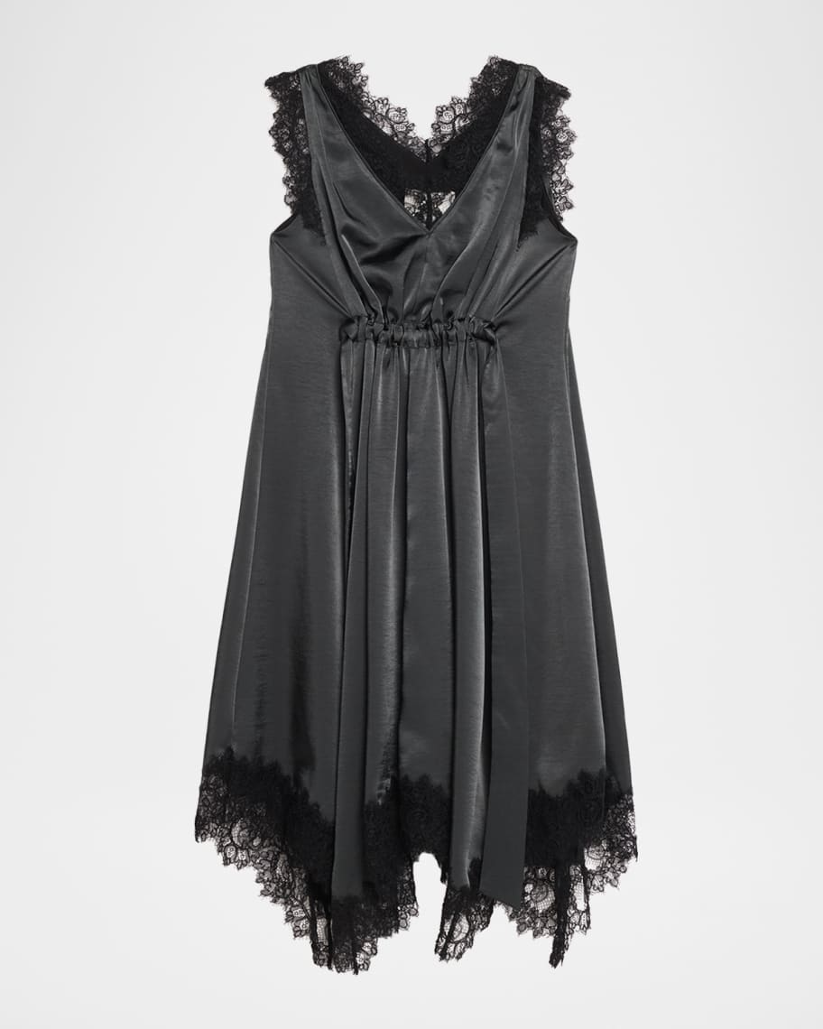 3.1 Phillip Lim V-Neck Lace-Trim Satin Midi Dress | Neiman Marcus