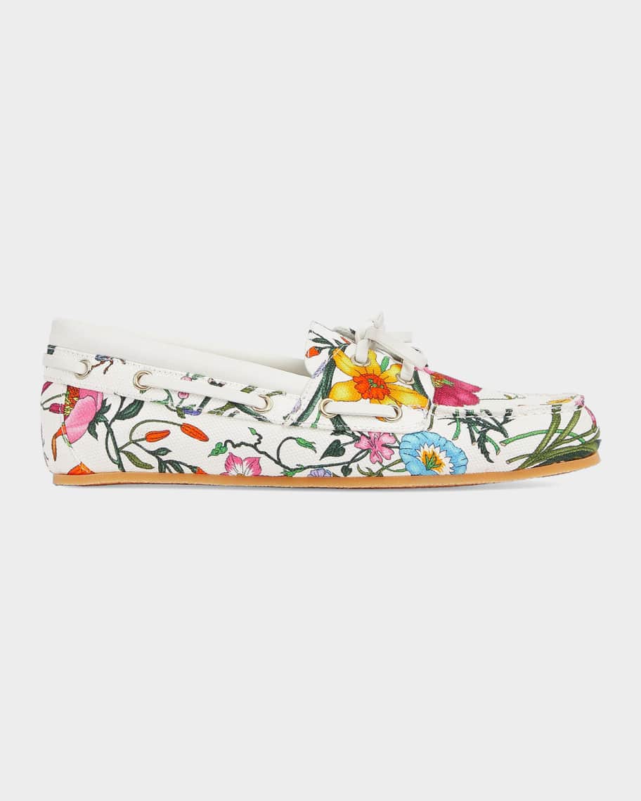 Gucci Floral Canvas Boat Shoes | Neiman Marcus