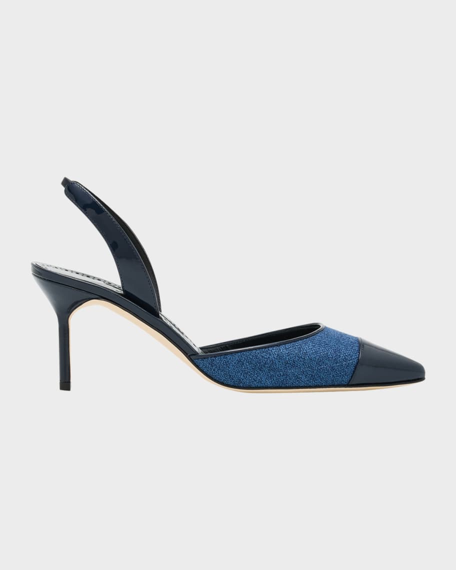 Manolo Blahnik 70mm Capsli Linen Slingback Pumps | Neiman Marcus