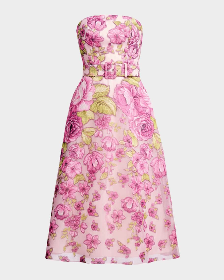 Dress the Population Women's Allegra Jacquard Strapless Midi-Dress - Pink Blossom Multi - Size XS