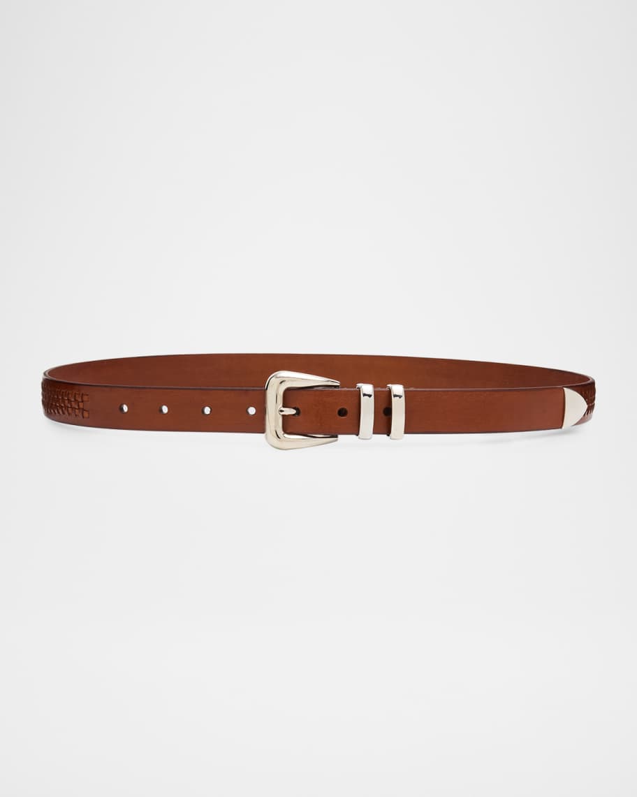 Brunello Cucinelli Men's Woven Leather Western-Buckle Belt