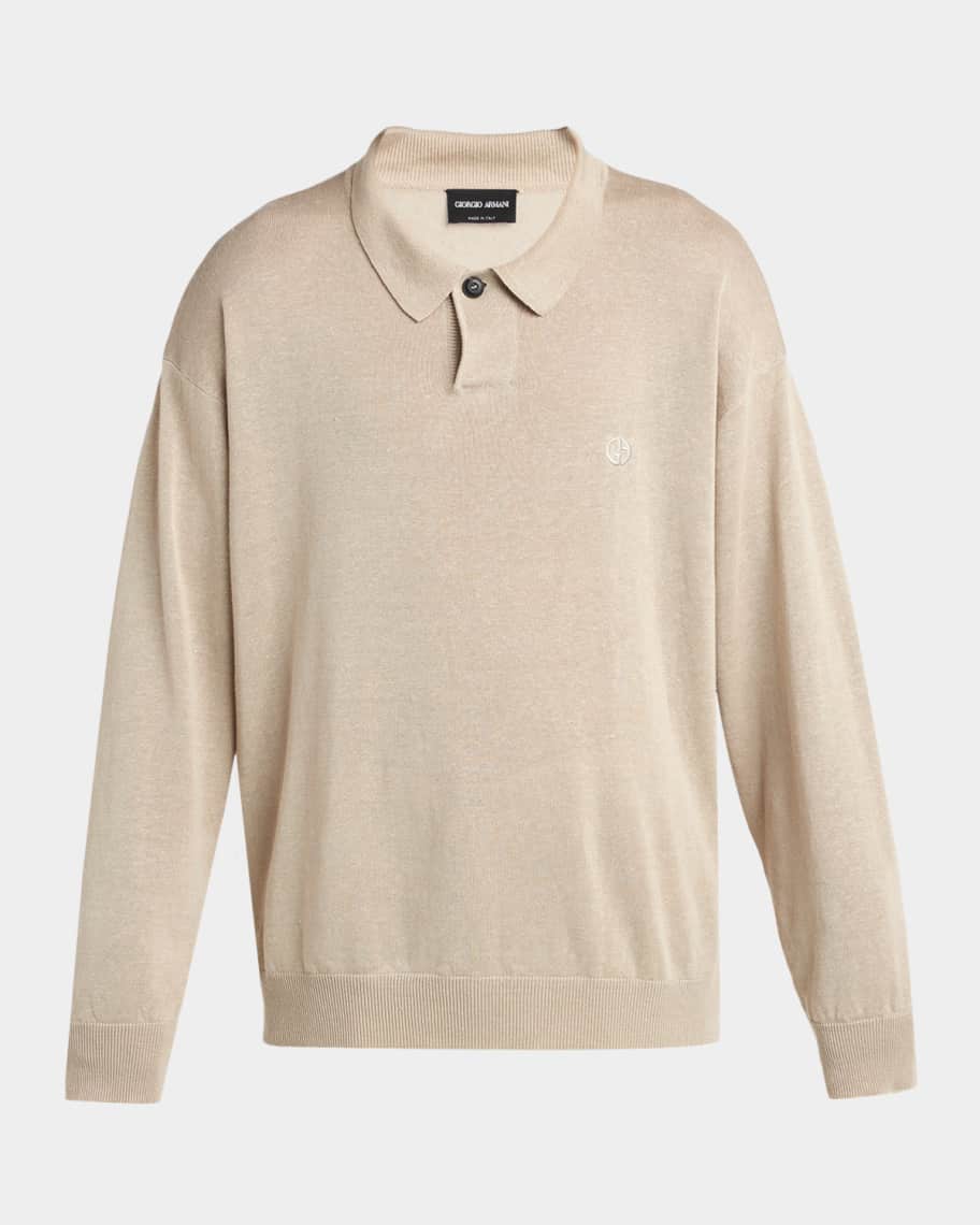 Giorgio Armani Men's Linen-Blend Polo Sweater | Neiman Marcus