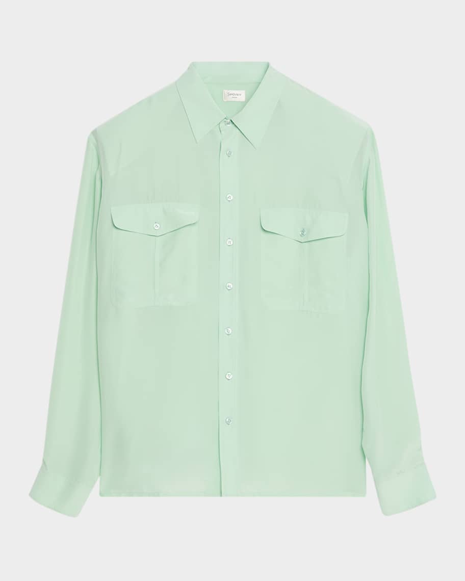 Saint Laurent Men's Viscose and Silk Double-Pocket Button-Down