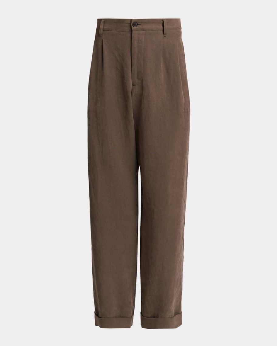 え*む様 Giorgio Armani wide slacks Giorgio Armani Men's Hemp Pleated Wide-Leg Pants | Neiman Marcus