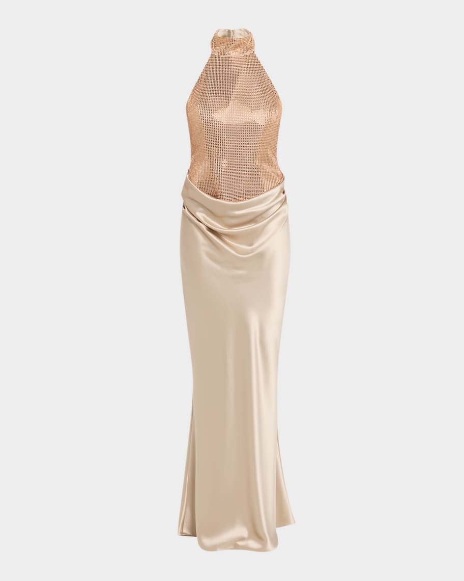 Retrofete Vanya Sequined Satin Halter Gown | Neiman Marcus