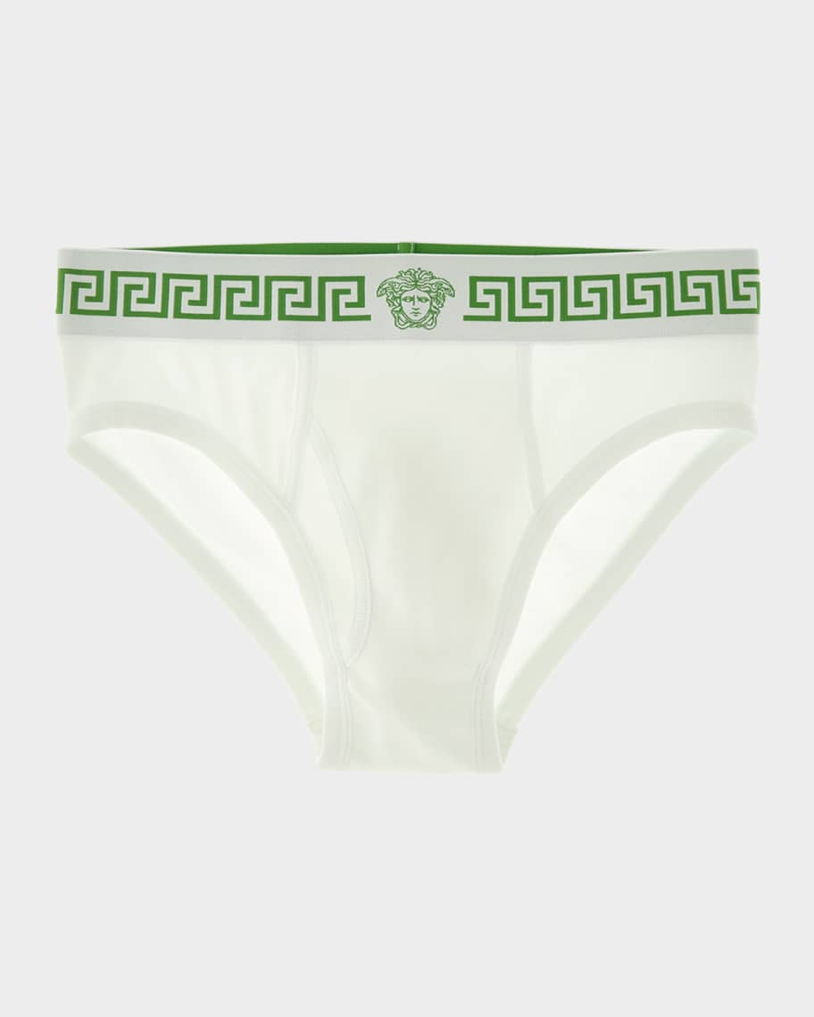 Versace Men's Medusa La Greca Cotton-Rib Briefs | Neiman Marcus