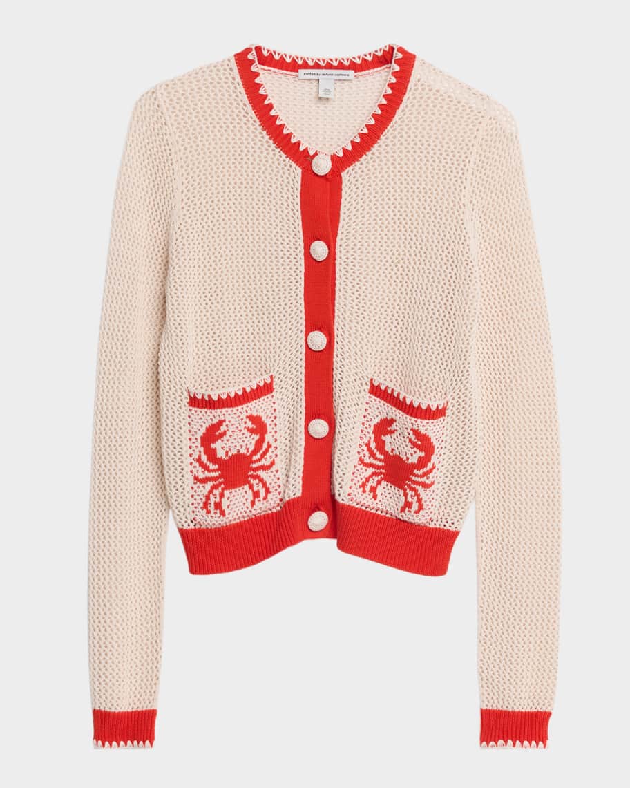 Autumn Cashmere Crab Intarsia Mesh-Knit Cardigan | Neiman Marcus