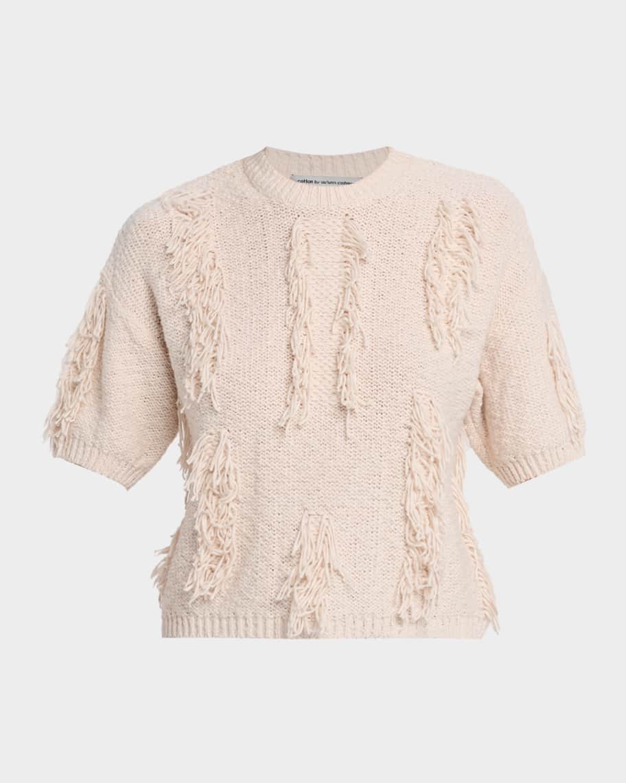 Autumn Cashmere Short-Sleeve Fringe Cotton Sweater | Neiman Marcus
