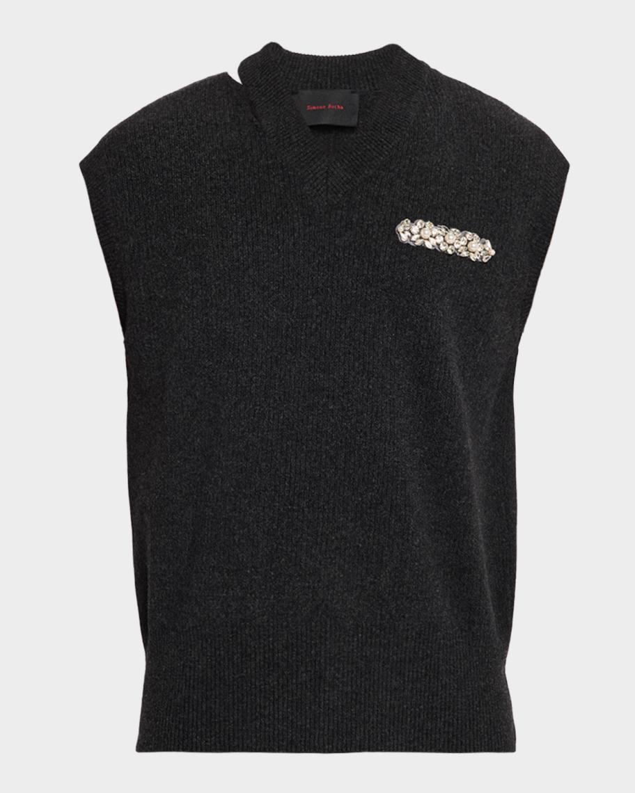 Simone Rocha Men's Embellished Merino Seam Bite Vest | Neiman Marcus