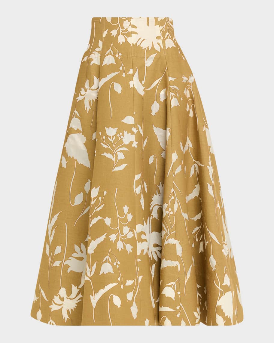 Lela Rose Sheer Floral Jacquard Fit-And-Flare Midi Skirt | Neiman