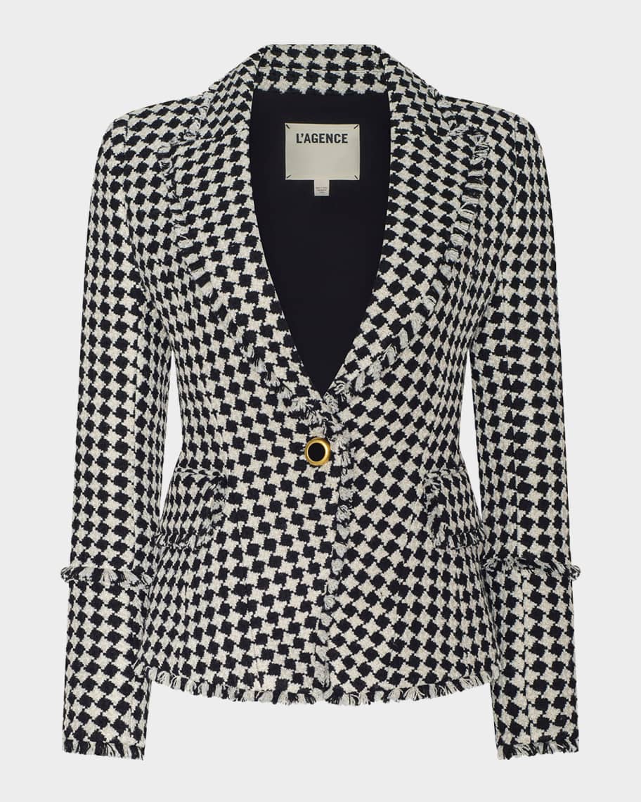 L'Agence Kaisley Diamond Textured Tweed Single-Breasted Blazer