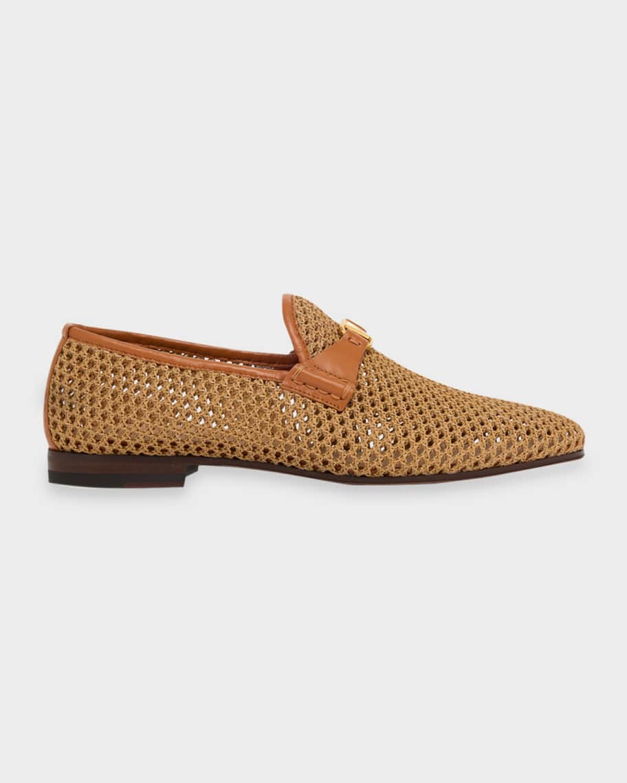 Valentino Garavani Men's V-Logo Raffia-Effect Loafers | Neiman Marcus