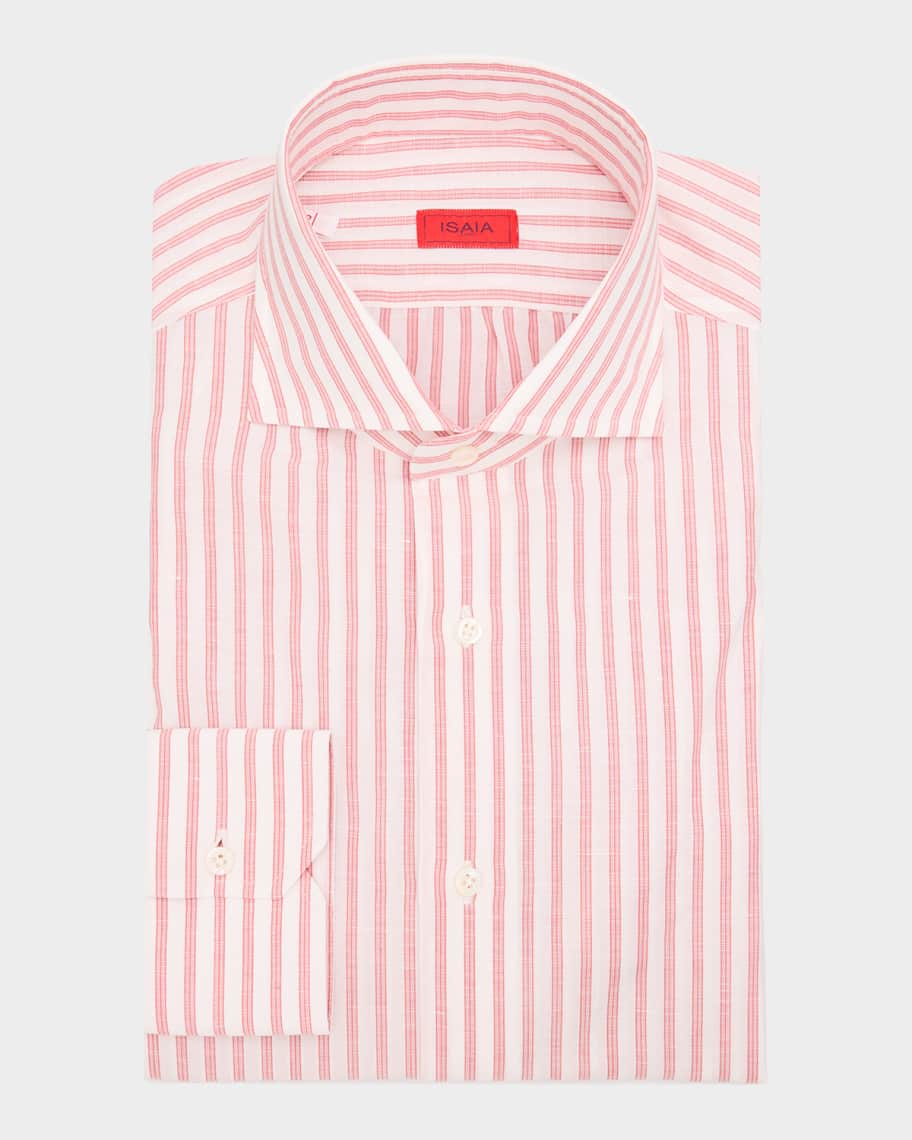 isaia dress shirt Isaia Men's Palm Print Linen Button-Down Shirt, Tan, Men's, XXL, Shirts Tops Casual Button Down Shirts