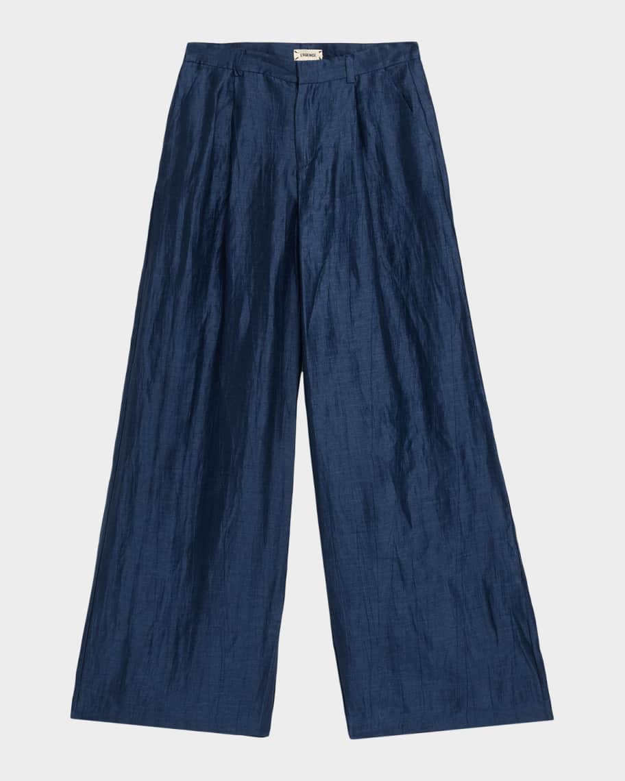 L'Agence Allanah Crinkled Linen Wide-Leg Pants | Neiman Marcus