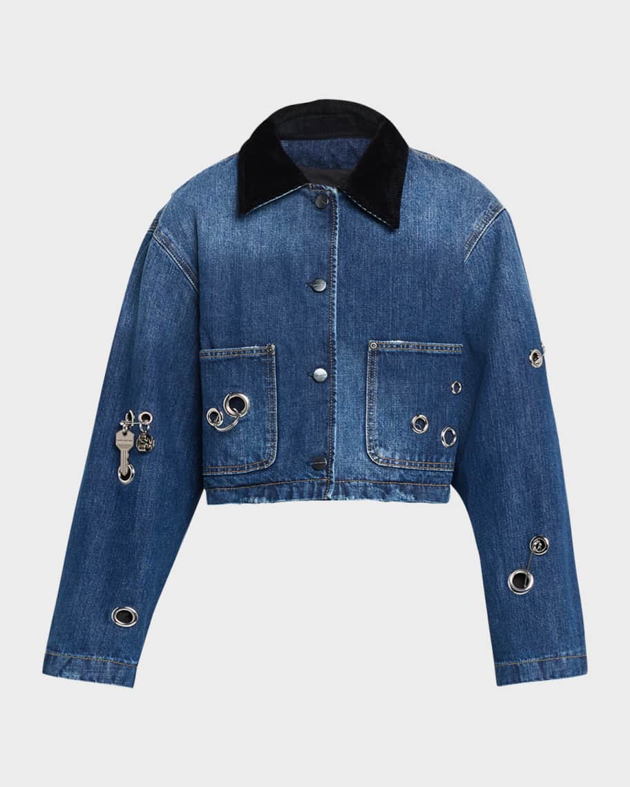 Marc Jacobs Grommet Denim Crop Utility Jacket | Neiman Marcus