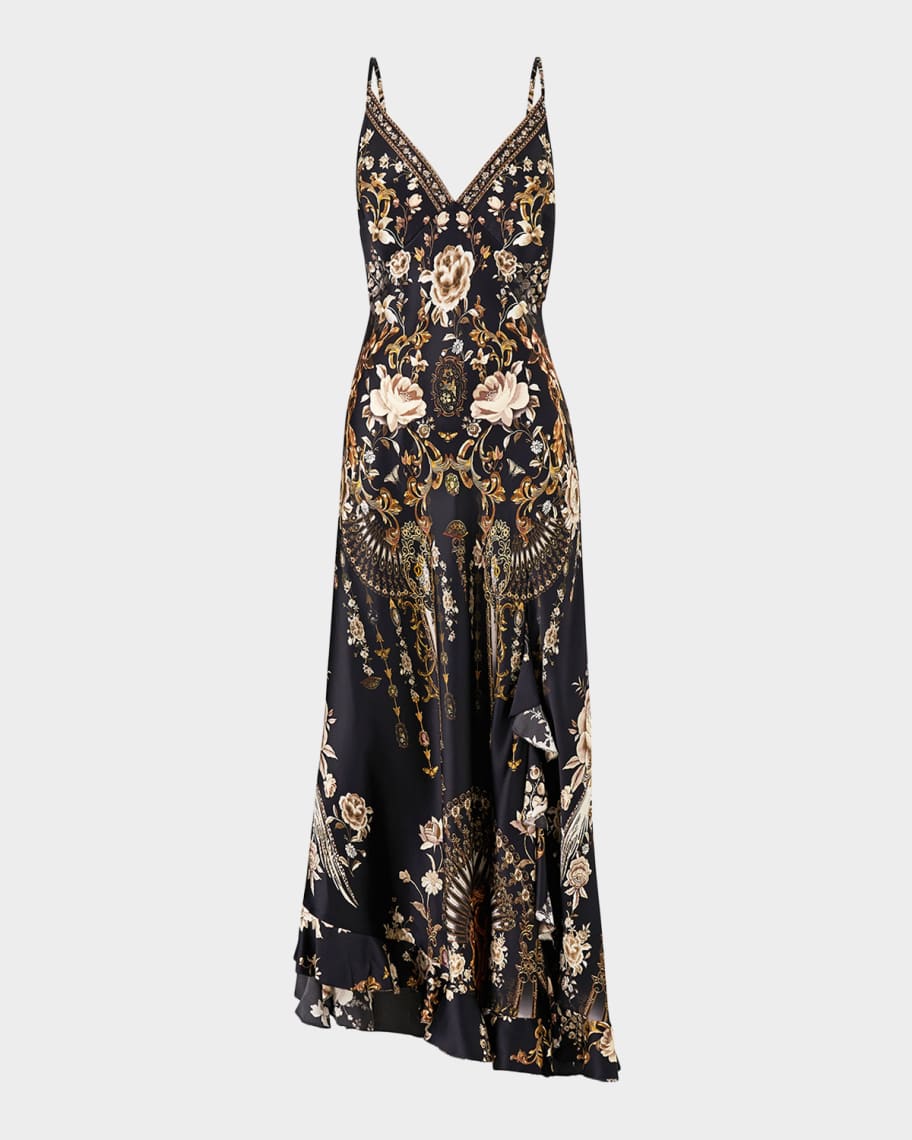 Camilla Flamenco Folklore Bias Slip Dress with Frill Hem | Neiman