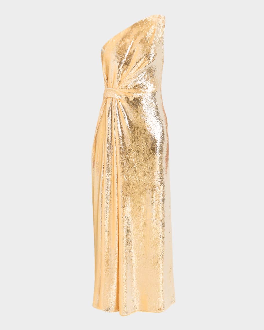 Porsha Sequin One Shoulder Dress in Yellow | Milly