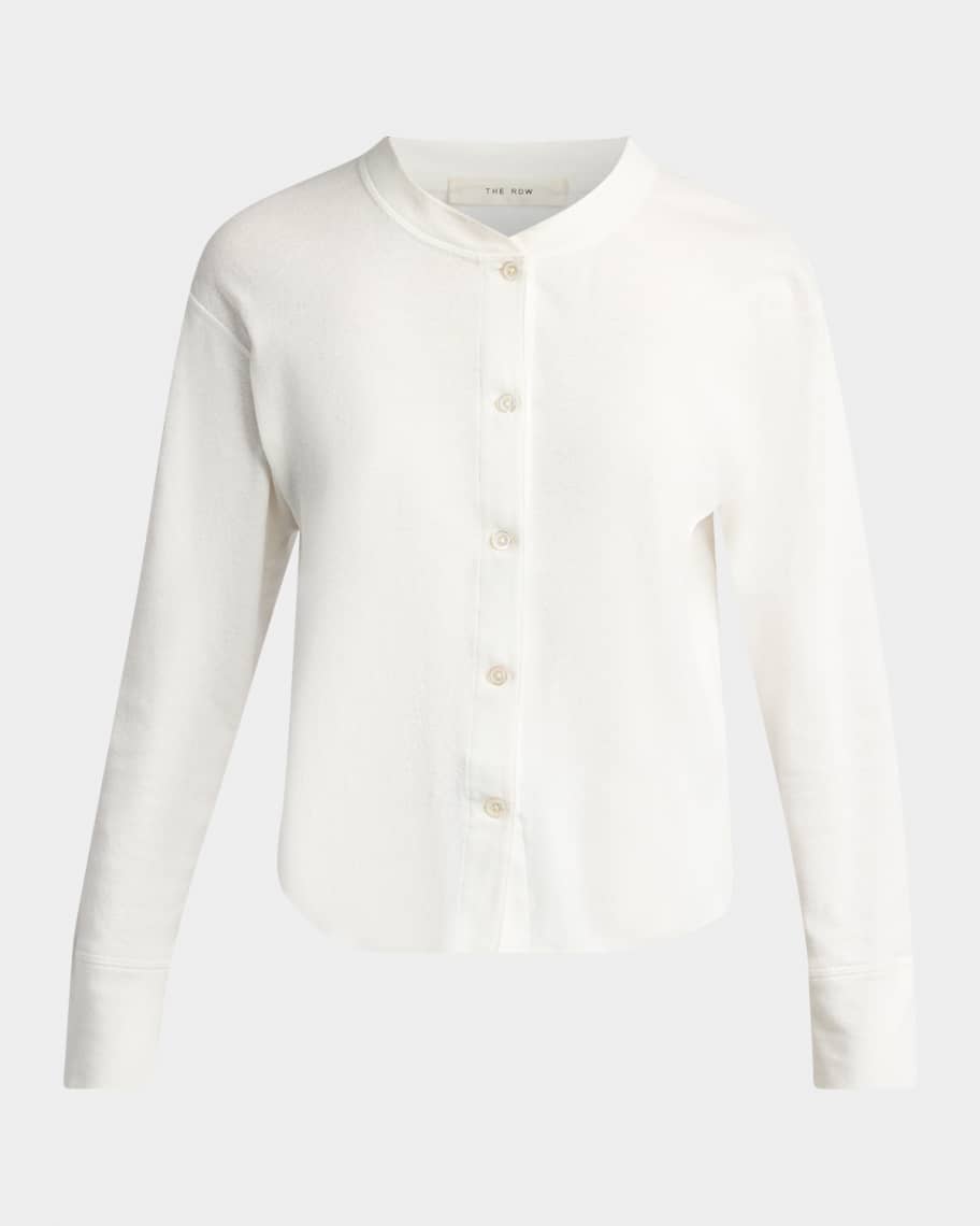 THE ROW Gano Cropped Cotton Jersey Henley Shirt | Neiman Marcus
