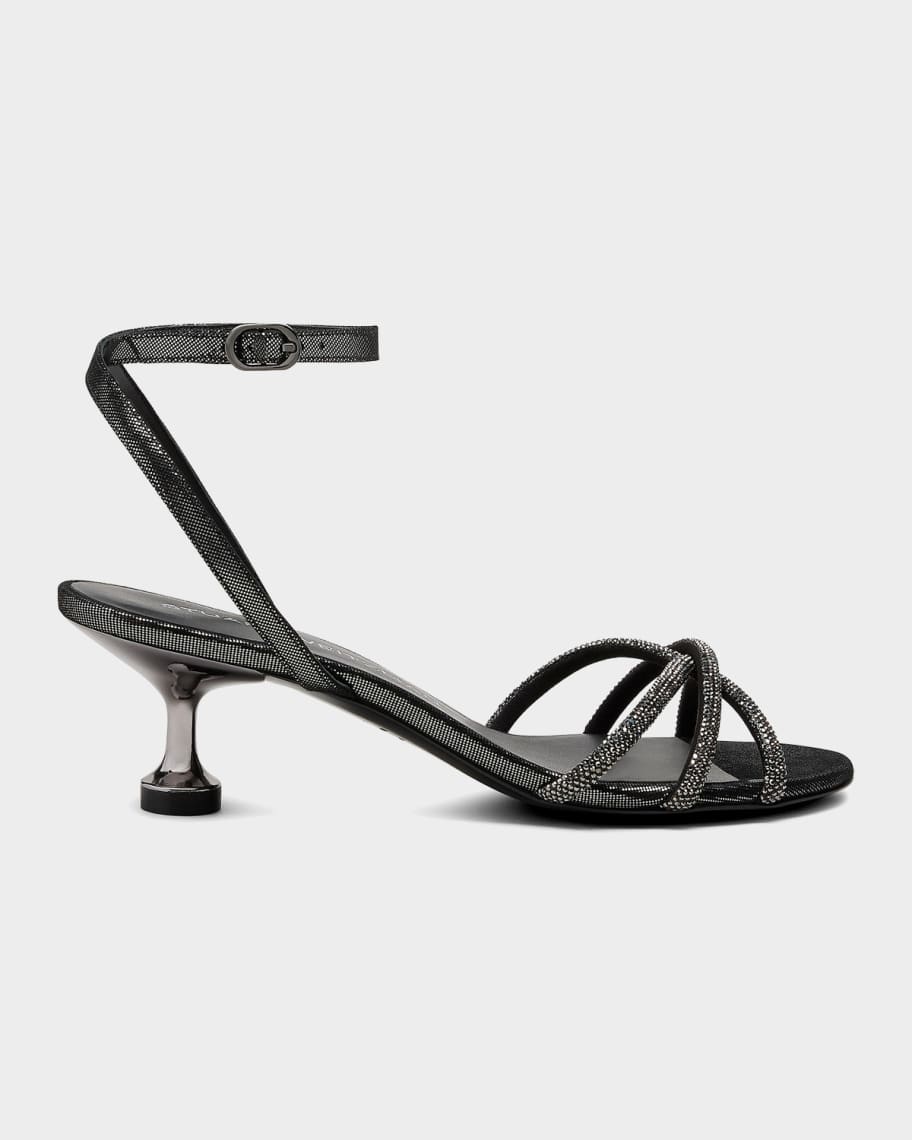 Stuart Weitzman 50mm Nudistini Shine Leather Noir Ankle-Strap