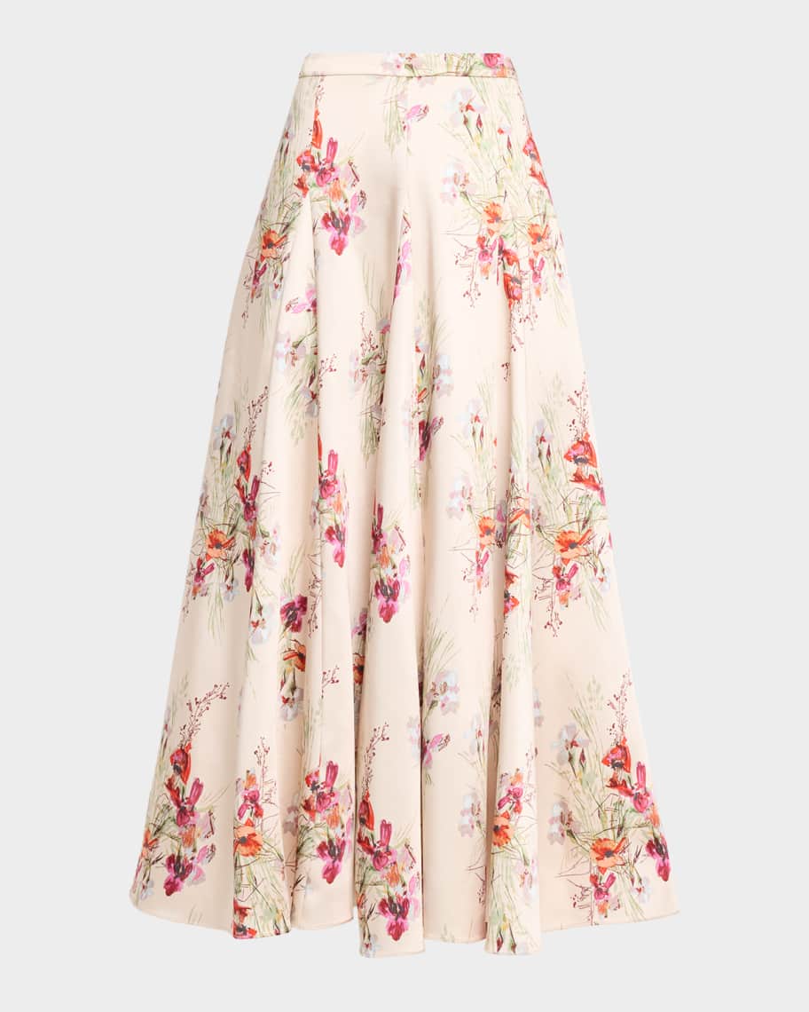 Cinq a Sept Hilda Iris Bouquet A-Line Midi Skirt | Neiman Marcus