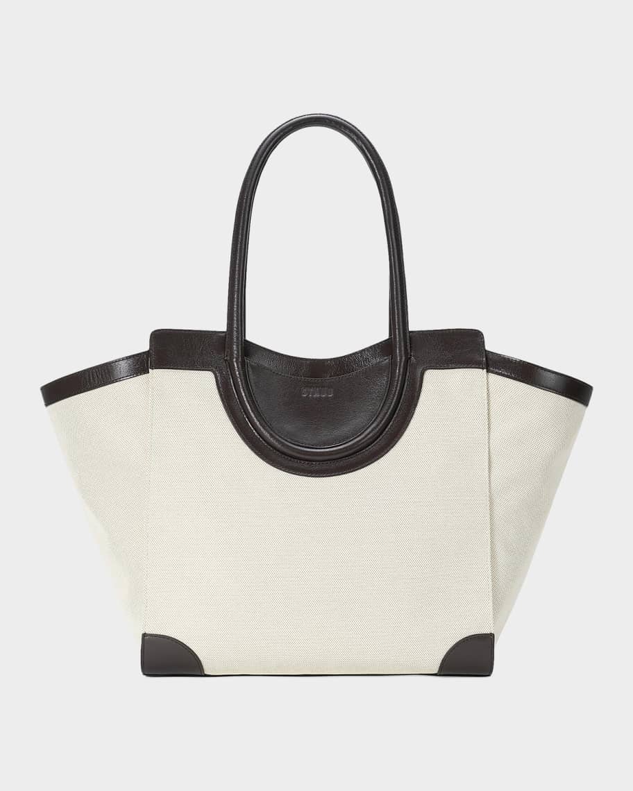 STAUD Maude Leather-Trim Canvas Tote Bag | Neiman Marcus