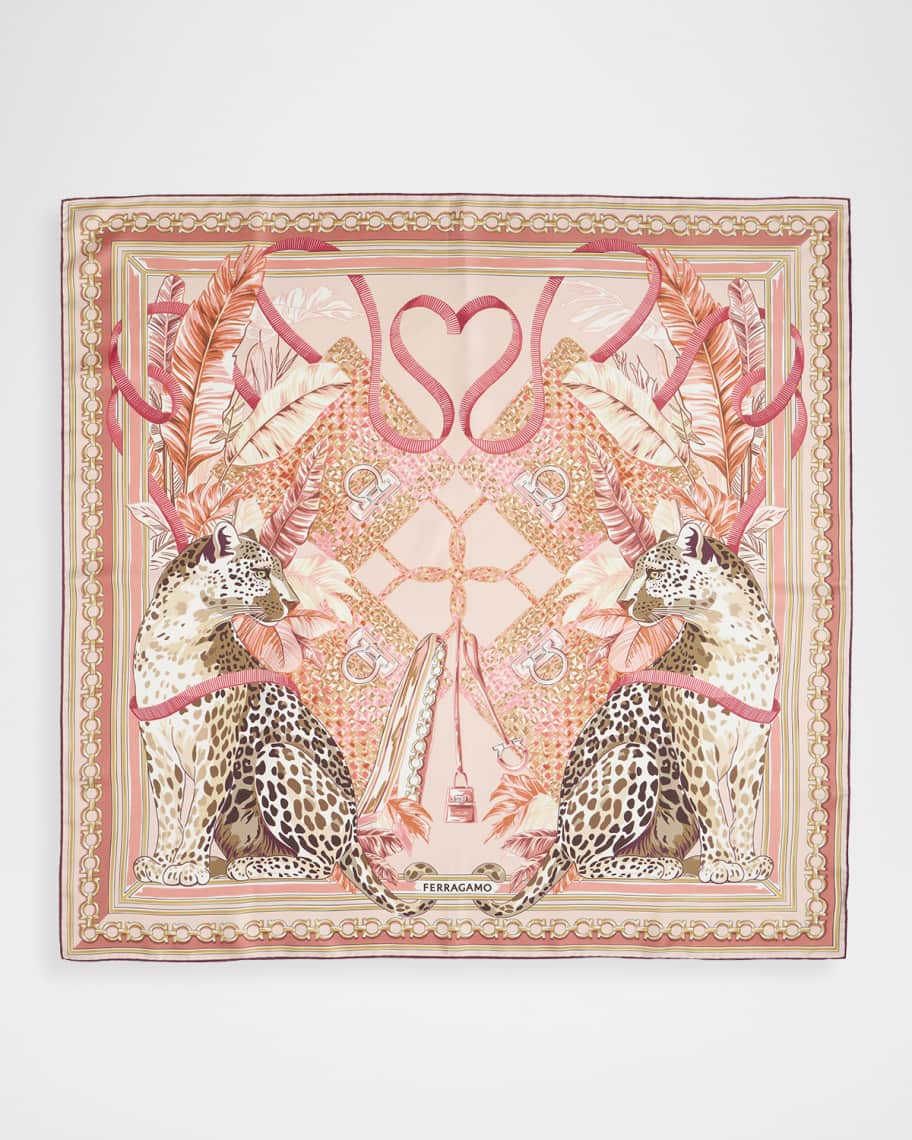 Ferragamo Poised Leopards Print Silk Scarf | Neiman Marcus